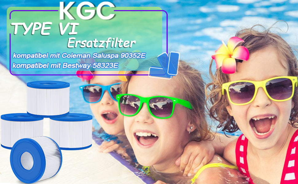 KGC 12 Stück VI Filter Pool, VI Filterkartusche Pool, Filter für Whirlpool, Aufblasbare Whirlpool-Filter kompatibel mit Bestway 58323E, kompatibel mit Coleman Saluspa 90427E, für Lay-Z-Spa