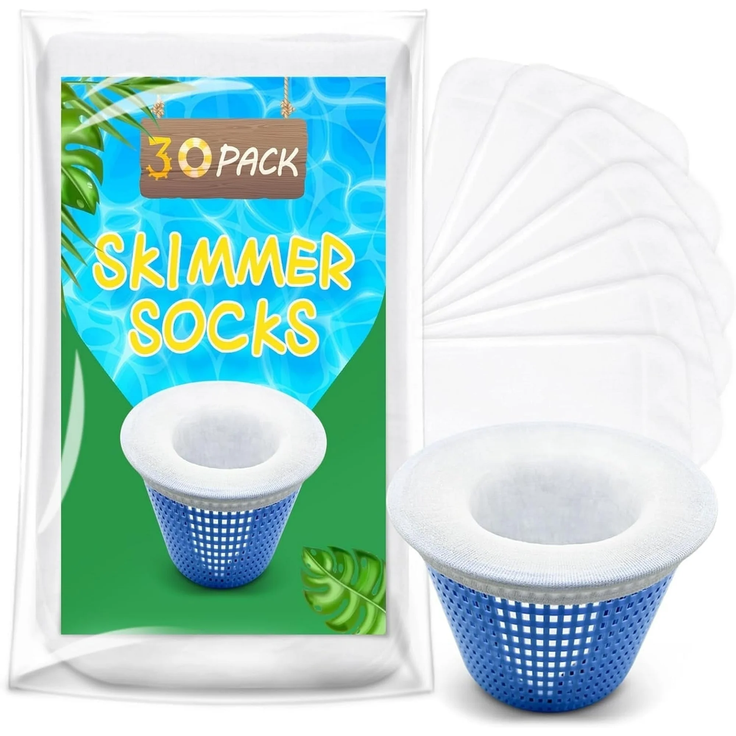 KGC 30 Pack Ultra Fine Mesh Pool Skimmer Socks for Inground/Aboveground Use Basket Cleaning Filter