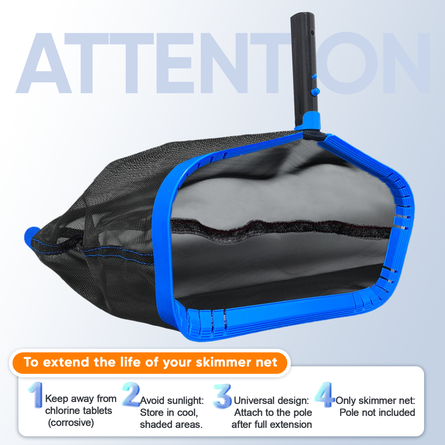 Pool Skimmer Net, Pool Net for Cleaning, Large Deep Pool Leaf Rake Replacement Net Cleaner for Inground Aboveground Leaves, Aluminum Frame Heavy Duty Fine Mesh Swimming Pool Leaf Net, No Pole (Blue)