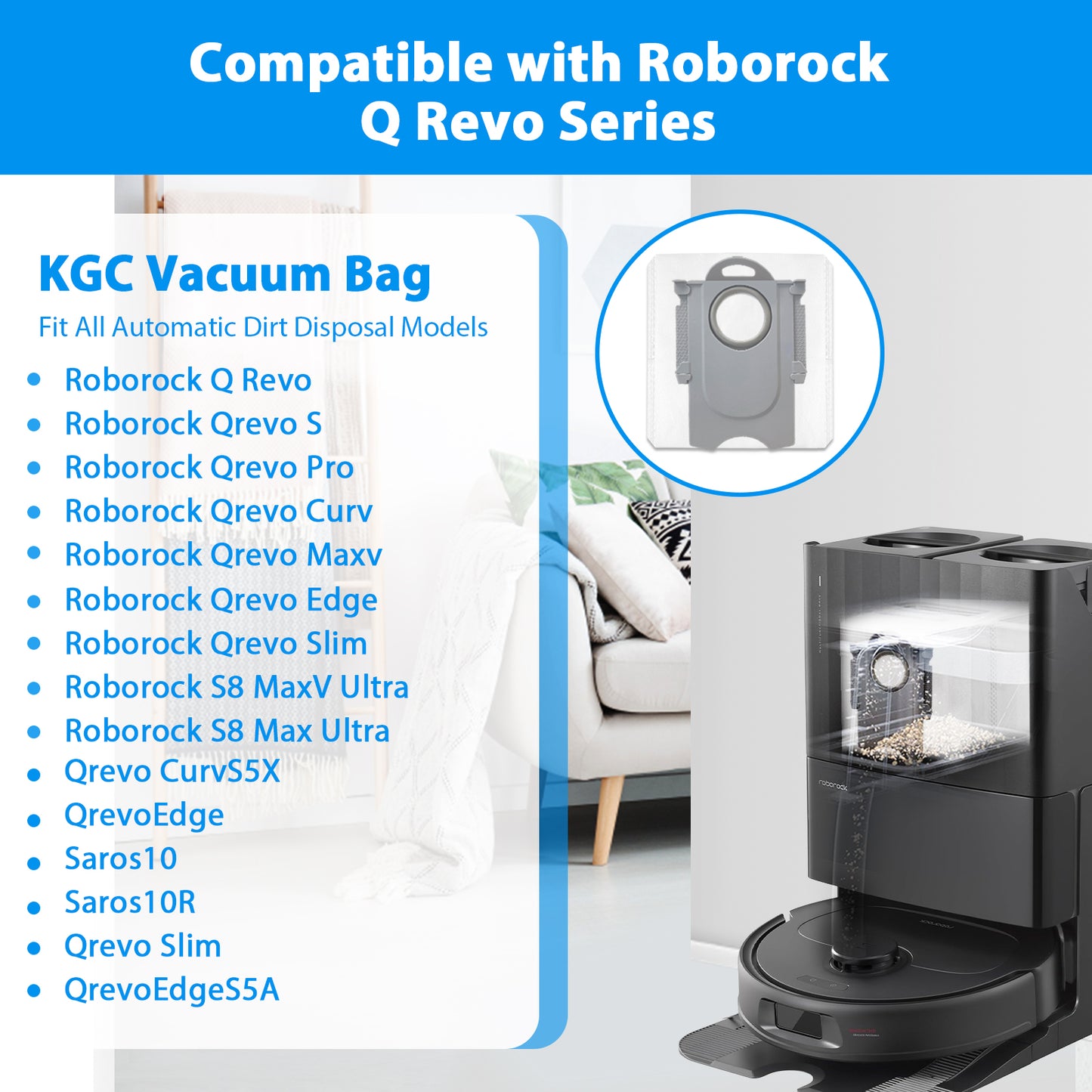 12 Pack Dust Bags for Roborock Qrevo S/Q Revo/ Saros10/ Saros10R / S8 MaxV Ultra/ S8 Max Ultra/Qrevo MaxV/Qrevo Pro/Qrevo Curv/Qrevo CurvS5X/ QrevoEdge/Qrevo Slim/ QrevoEdgeS5A Robot Vacuum