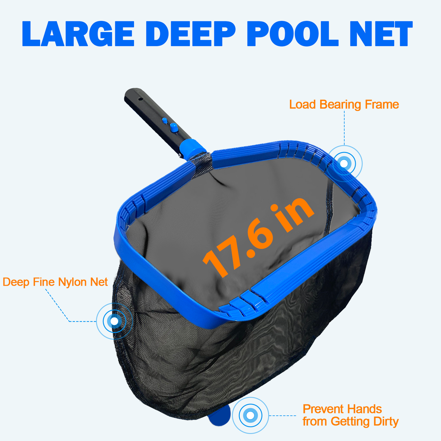 Pool Skimmer Net, Pool Net for Cleaning, Large Deep Pool Leaf Rake Replacement Net Cleaner for Inground Aboveground Leaves, Aluminum Frame Heavy Duty Fine Mesh Swimming Pool Leaf Net, No Pole (Blue)