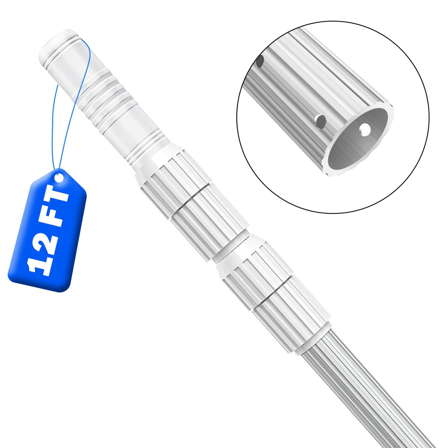 ROMIVO Telescopic Pool Pole, 12 ft Pool Skimmer Pole, Adjustable 3 Piece Aluminum Pool Net Pole, Telescoping Pool Brush Pole, Pool Cleaning Pole, Heavy Duty Swimming Pool Poles