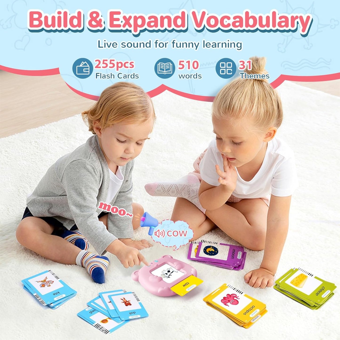 Talking Flash Cards for Toddler 1-6 Year Olds, Learning Montessori Toys with 510 Sight Words, Pocket Speech for Toddlers Therapy Toys, Children's Sensory Preschool Learning Educational Birthday Gifts