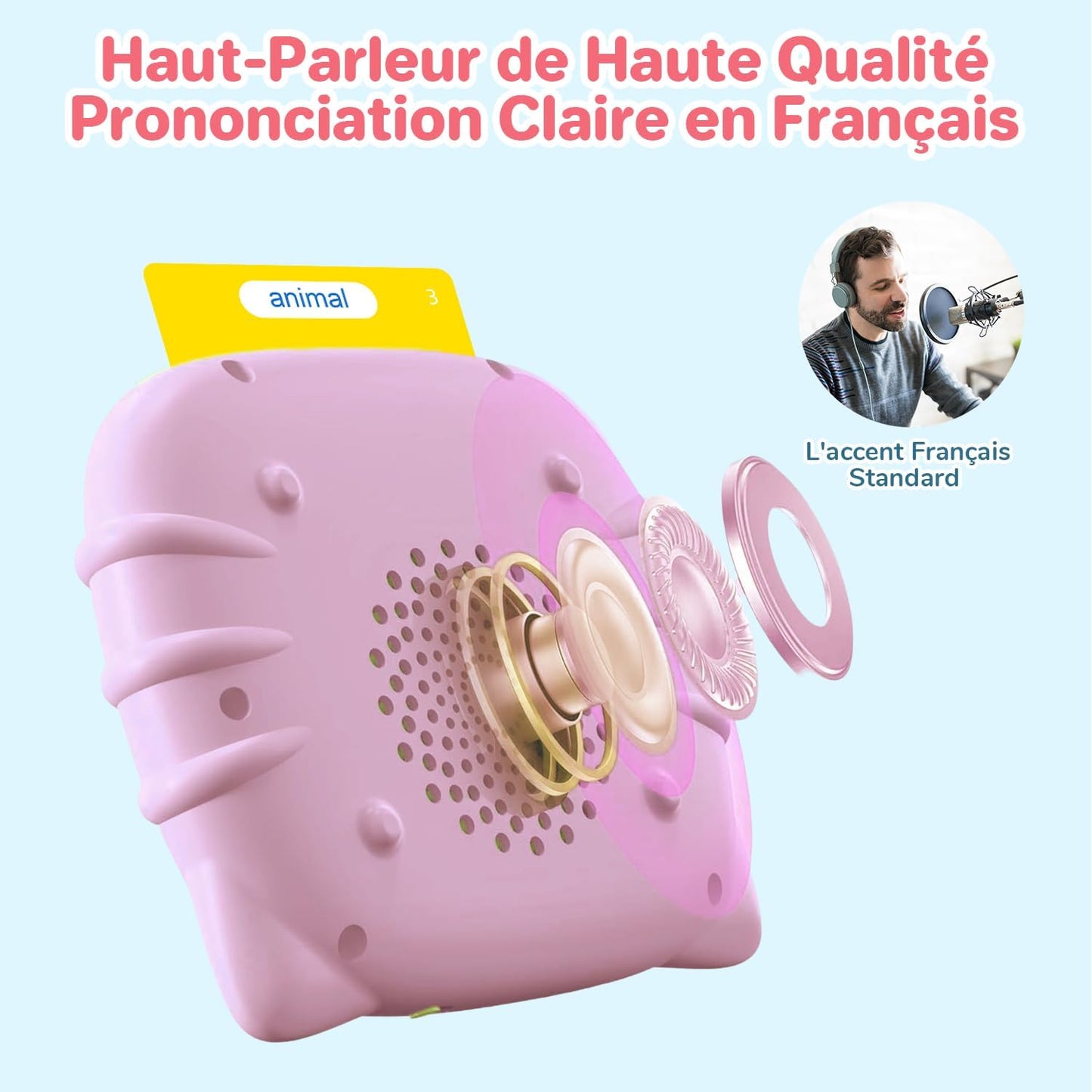 510 Mots Carte Parlante Montessori en Français, Cartes Flash Parlantes Français pour Enfants, Carte Apprentissage Mot Bébé, Jouet Éducatif Enfants pour Cadeau de Fille ou Garcon de 2 à 6 Ans-Rose