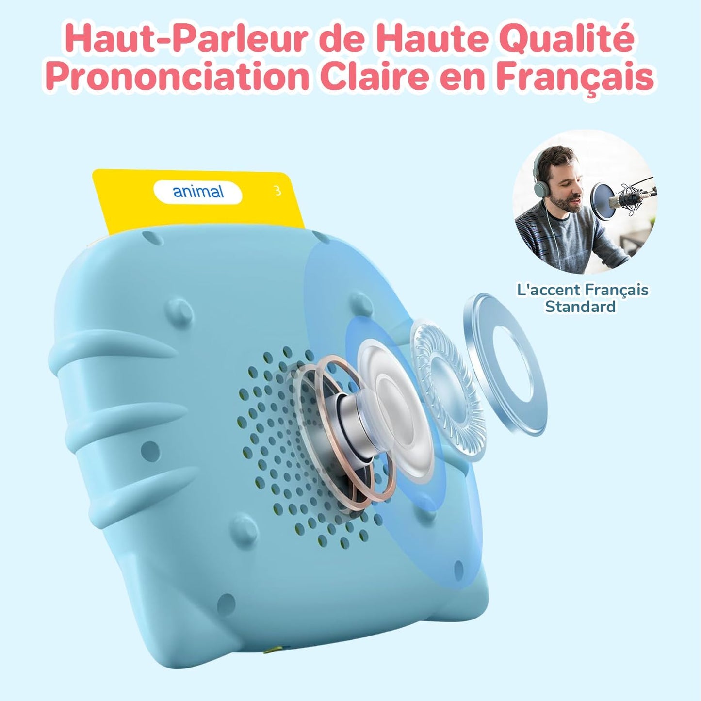 510 Mots Carte Parlante Montessori en Français, Cartes Flash Parlantes Français pour Enfants, Carte Apprentissage Mot Bébé, Jouet Éducatif Enfants pour Cadeau de Fille ou Garcon de 2 à 6 Ans-Bleu