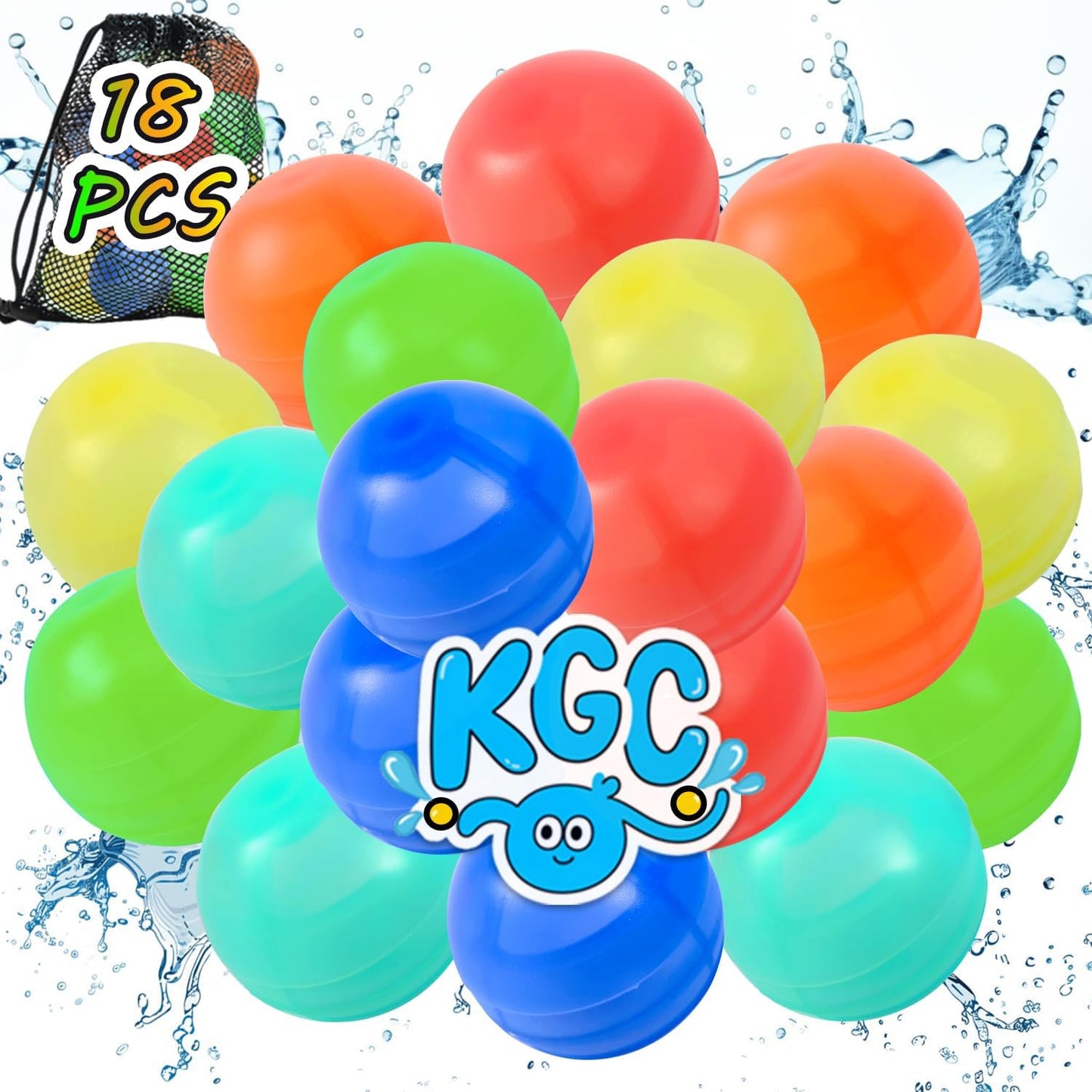 18 PCS Reusable Water Balloons, Self Sealing Silicone Water Bomb with Mesh Bag, Quick Fill Water Splash Ball for Outdoor Activities, Summer Toys Swimming Pool Party Supplies Bath Toy Gift