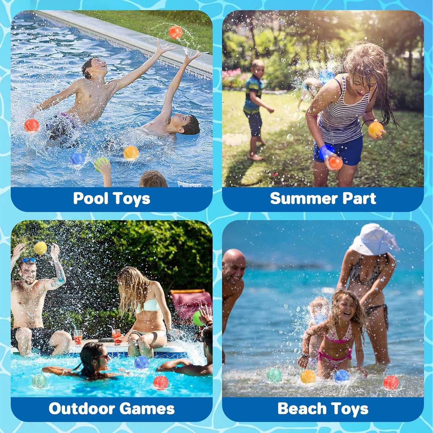 18 PCS Reusable Water Balloons, Self Sealing Silicone Water Bomb with Mesh Bag, Quick Fill Water Splash Ball for Outdoor Activities, Summer Toys Swimming Pool Party Supplies Bath Toy Gift