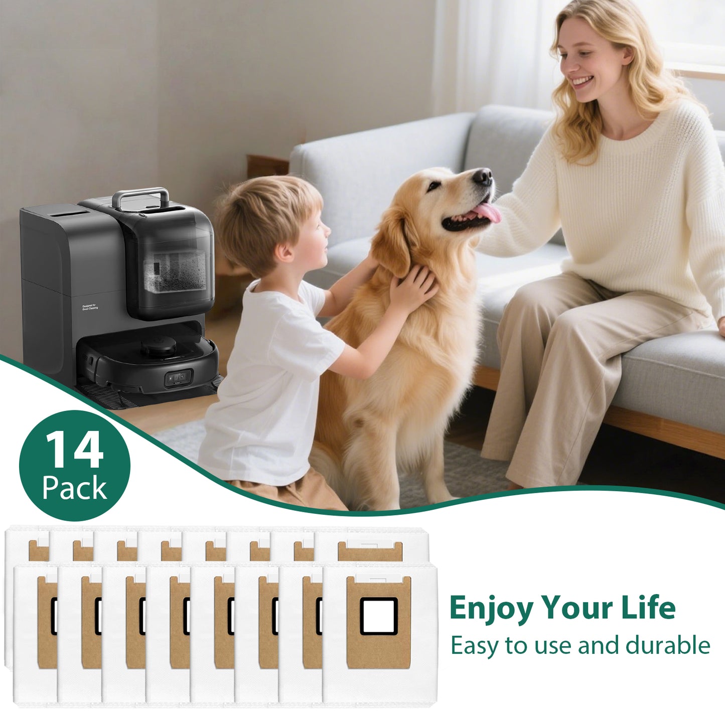 KGC 14 Pack Dust Bags for Eufy E28 Omni, Compatible with Eufy E25 Omni, for Eufy E28 Omni Robot Vacuum, 3.2L Large Capacity Replacement Vacuum Bags, Heavy-Duty 4-Layer Filtration