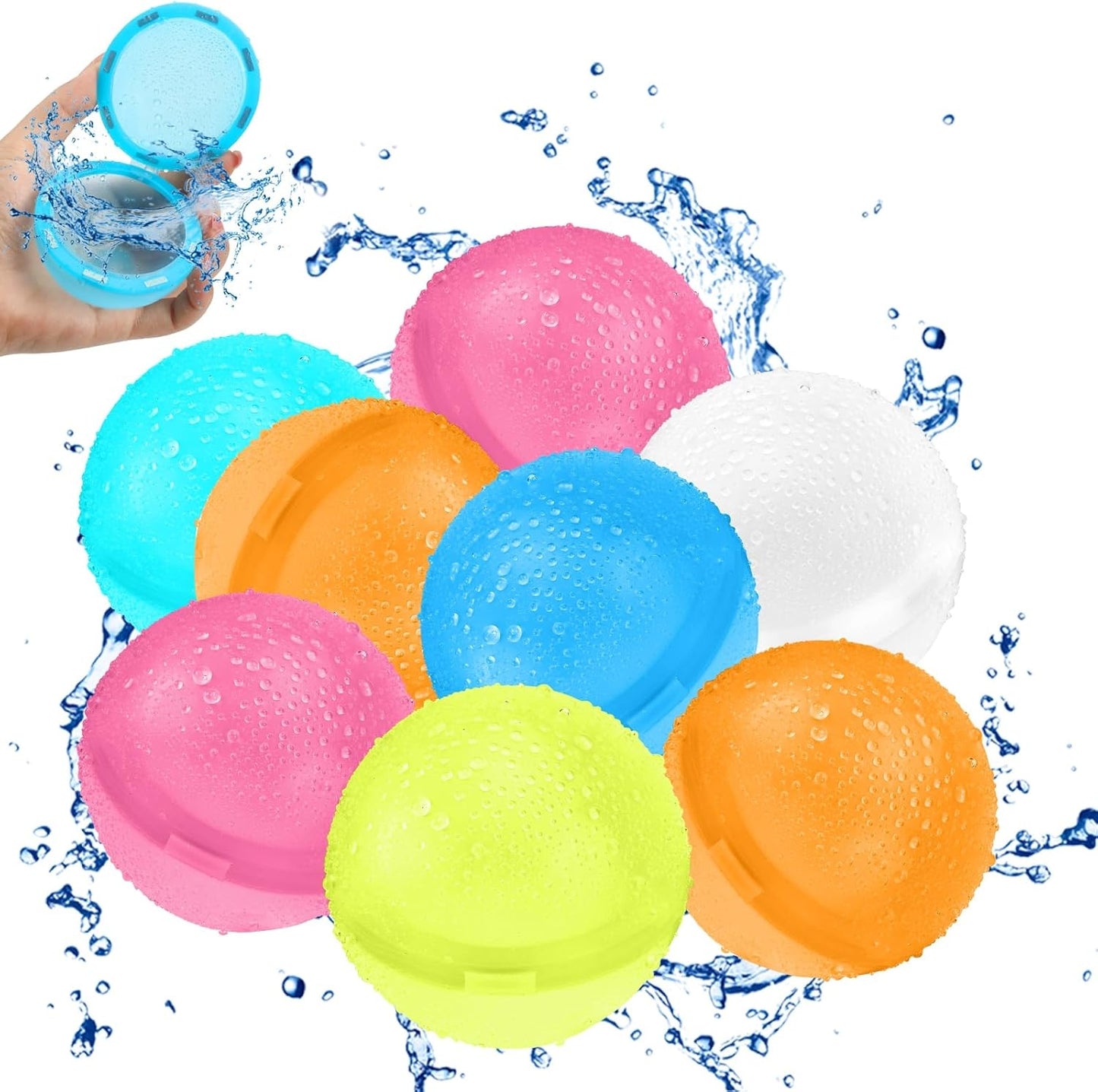 8 Stück Wasserbomben Wiederverwendbar Selbstschließend, Wasserbomben Magnetisch mit 1 Mesh Bag, Eine Sekunde Schnellfüller Wasserballons Set für Wasserspielzeug Pool Spielzeug Strandspielzeug