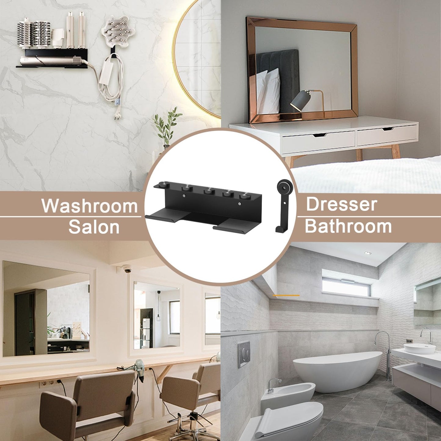 Hair Dryer Holder for Shark Flex Style, Wall Mount Holder Compatible with Shark FlexStyle, Curling Wand Organizer, Rack with Cord Hanger for Accessories Curlers Brushes Diffuser and Attachments