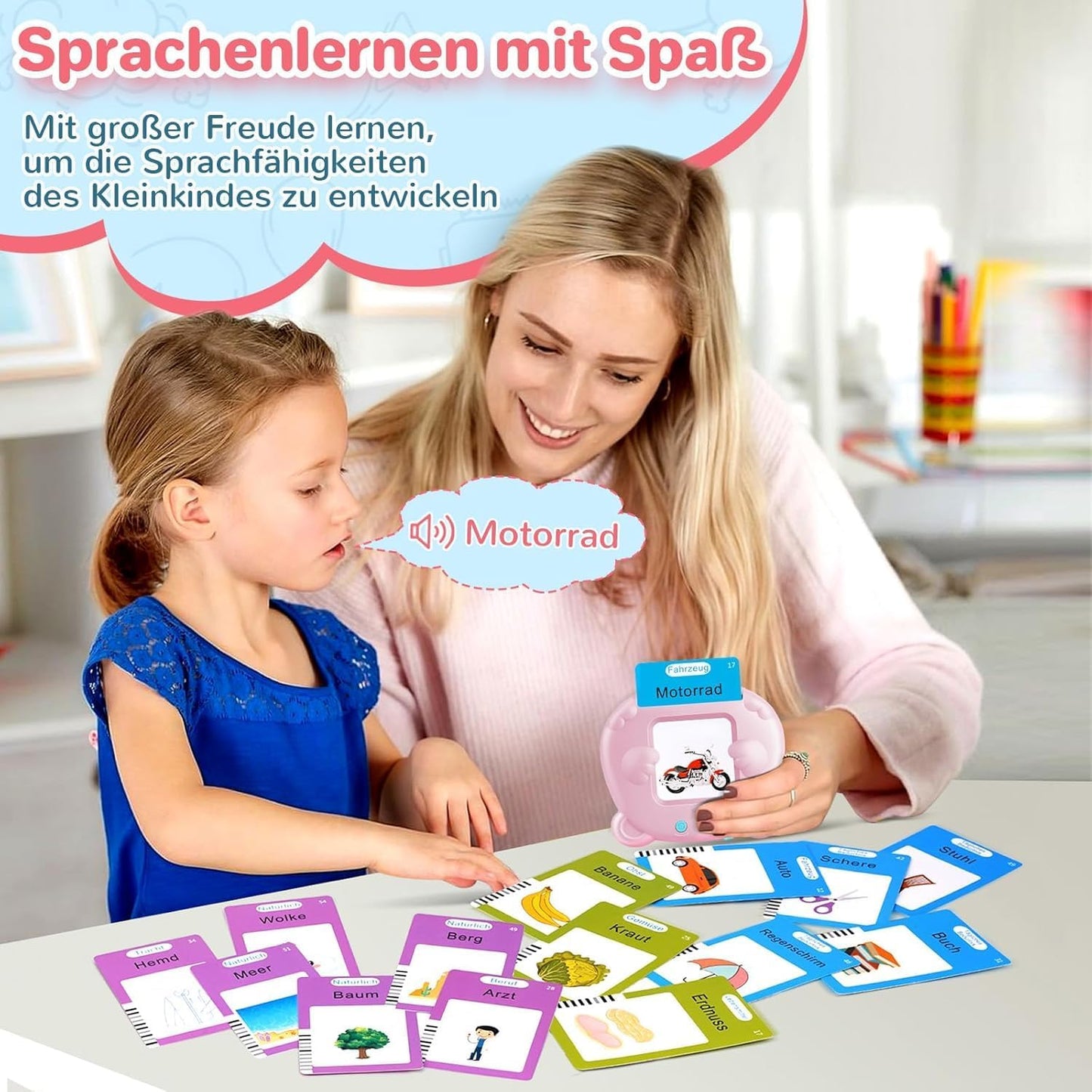 AHJ 510 Wörter Sprechende Lernkarten Deutsch, Lernkarten Deutsch 255 Blätter, Flash Karten Deutsch, Interaktives Sprachspiele Deutsch Interaktives Lernkarten für Kinder ab 2-6 Jahr