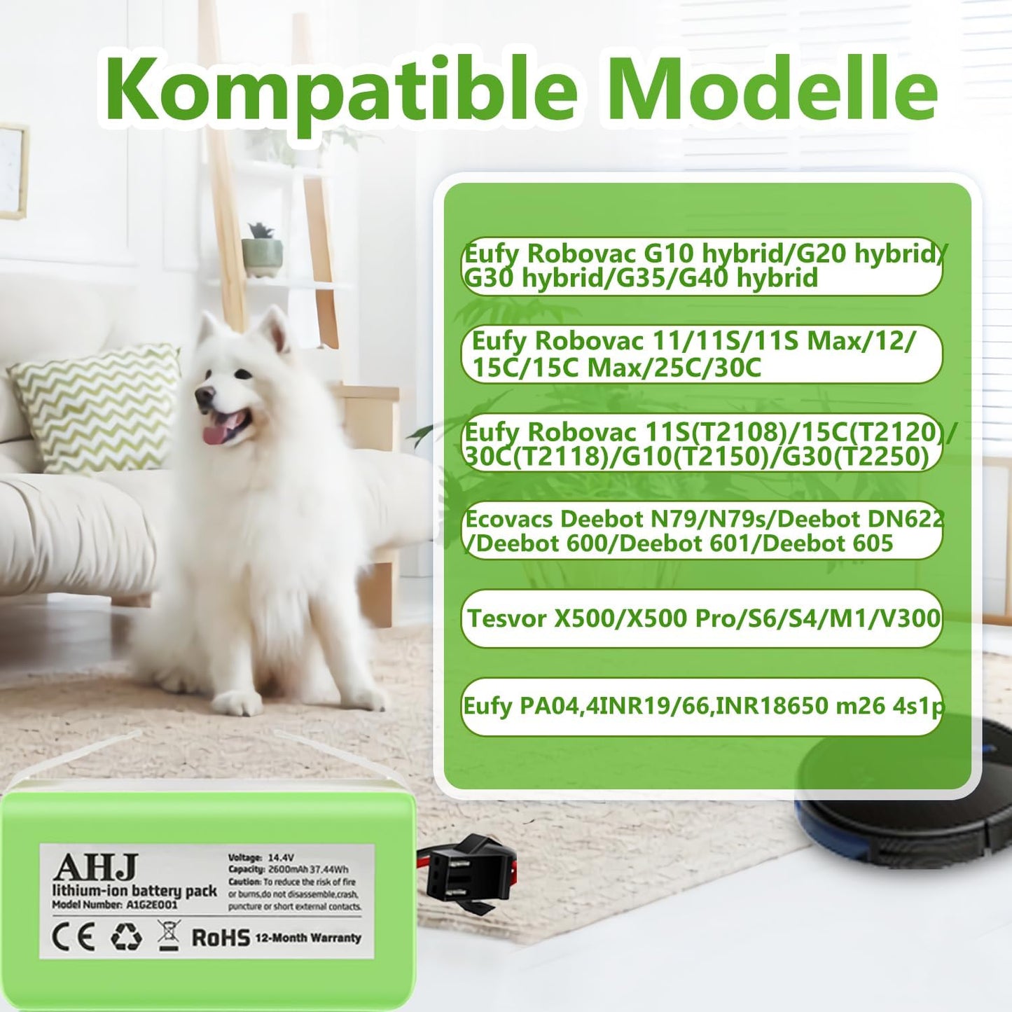 AHJ 14.4V 2600mAh Ersatzakku für Eufy RoboVac G10 G20 G30 G35 G40 Hybrid, für Eufy 11 11S 11S MAX 15C 15C MAX 25C 25C Max 30 30C 30 Max 35C, für Ecovacs Deebot N79 N79S DN622, für Tesvor X500 Akku