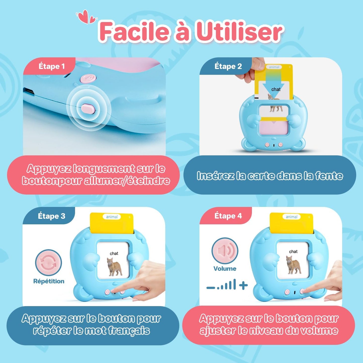 510 Mots Carte Parlante Montessori en Français, Cartes Flash Parlantes Français pour Enfants, Carte Apprentissage Mot Bébé, Jouet Éducatif Enfants pour Cadeau de Fille ou Garcon de 2 à 6 Ans-Bleu