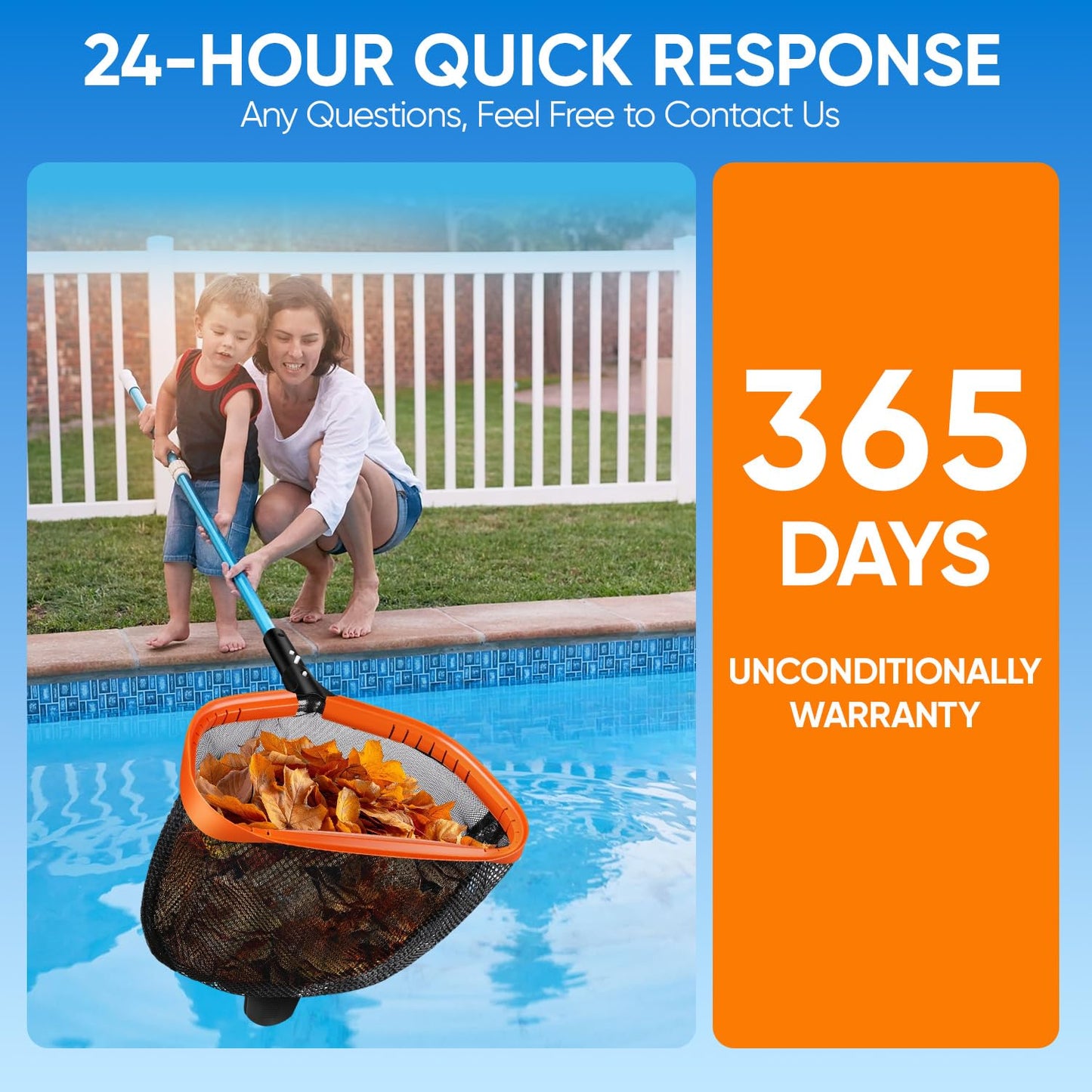 17.5" Pool Net, Pool Skimmer Net with Double-Layer Netting Bag, Aluminum Frame, Deep Nylon Net, Large Capacity Pool Cleaning Net, Leaf Skimmer Rake Net for Above Ground & In-ground Pools (No Pole)