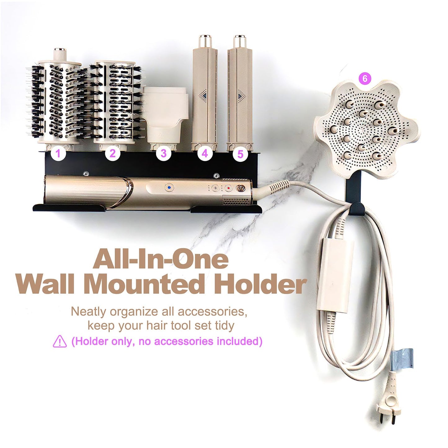 Hair Dryer Holder for Shark Flex Style, Wall Mount Holder Compatible with Shark FlexStyle, Curling Wand Organizer, Rack with Cord Hanger for Accessories Curlers Brushes Diffuser and Attachments