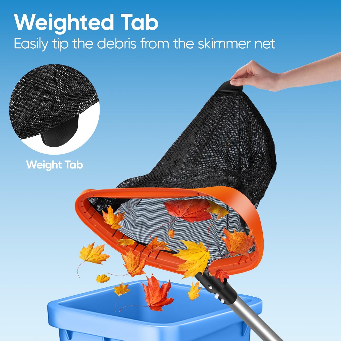 17.5" Pool Net, Pool Skimmer Net with Double-Layer Netting Bag, Aluminum Frame, Deep Nylon Net, Large Capacity Pool Cleaning Net, Leaf Skimmer Rake Net for Above Ground & In-ground Pools (No Pole)