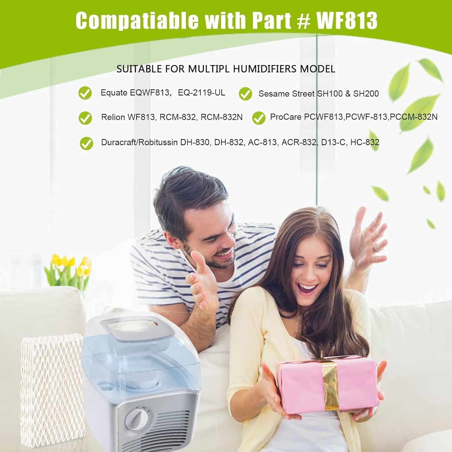 WXFANA 4 Pack WF813 Humidifier Filters Wick Replacement Compatible with ReliOn RCM-832 RCM-832N WF813 DH832 ProCare PCWF813 Equate EQWF813 EQ-2119-UL Duracraft DH-830 Cool Mist Humidifier Filters