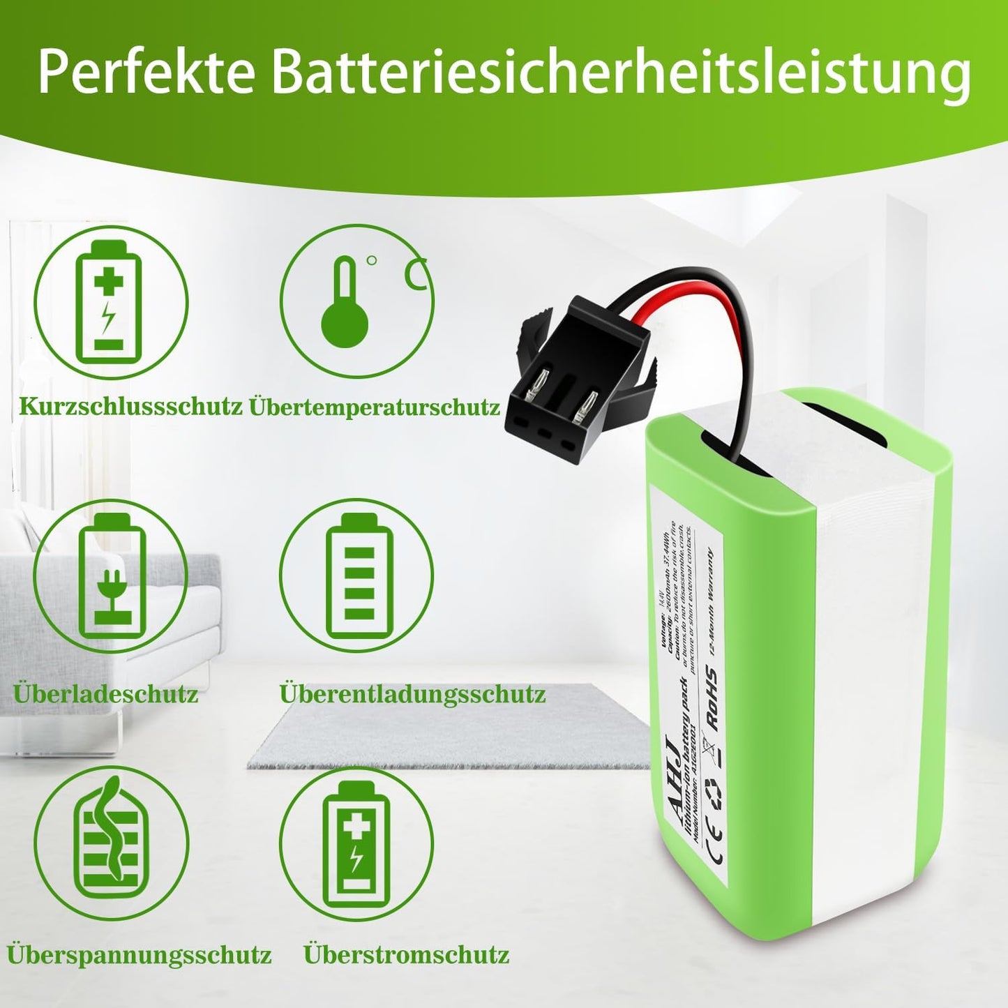 AHJ 14.4V 2600mAh Ersatzakku für Eufy RoboVac G10 G20 G30 G35 G40 Hybrid, für Eufy 11 11S 11S MAX 15C 15C MAX 25C 25C Max 30 30C 30 Max 35C, für Ecovacs Deebot N79 N79S DN622, für Tesvor X500 Akku