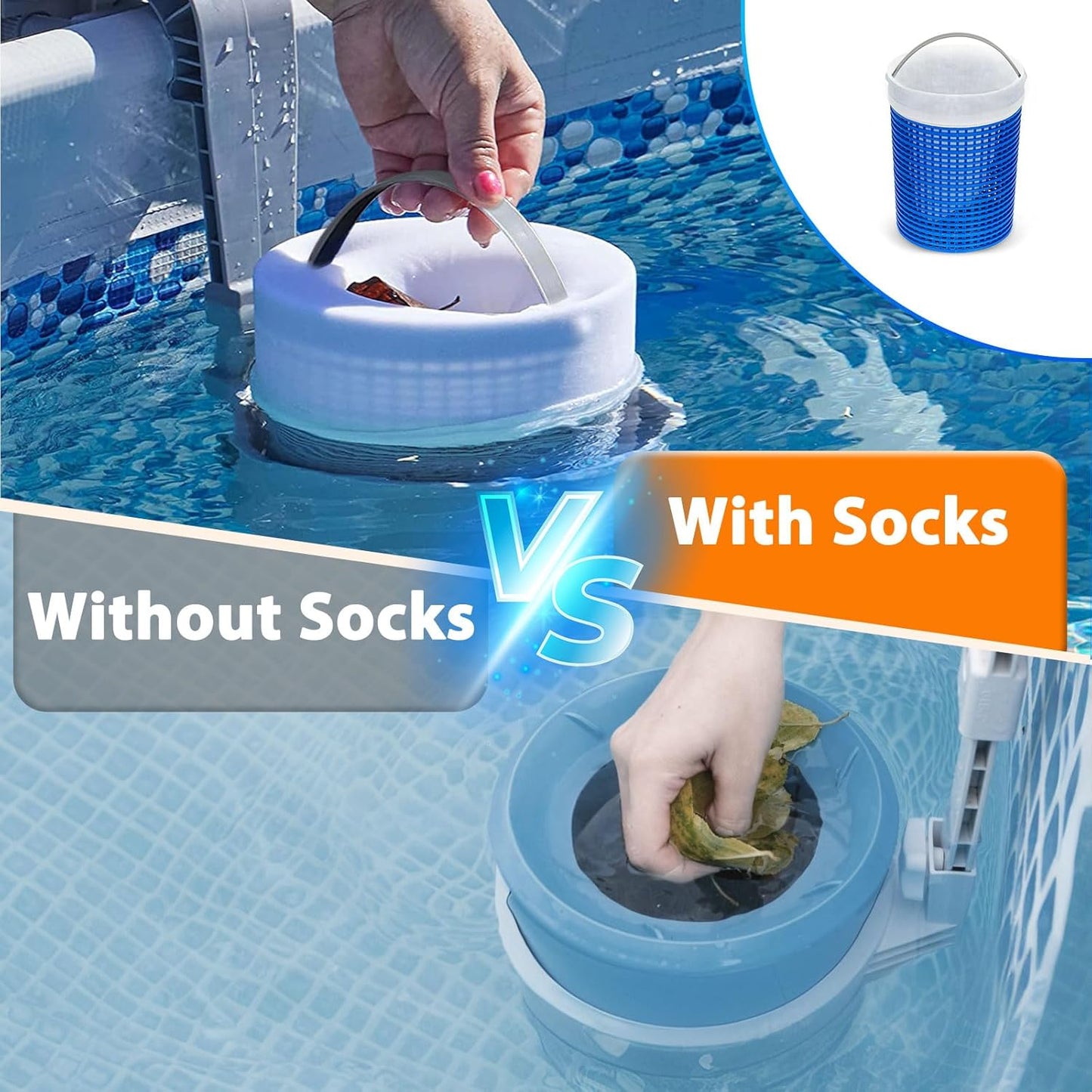 Above Ground Pool Skimmer with 10 PCS Skimmer Socks, Floating Pool Surface Skimmer Basket for Above Ground Pool, Compatible with Intex Inflatable Pools, Efficiently Removes Leaves Debris