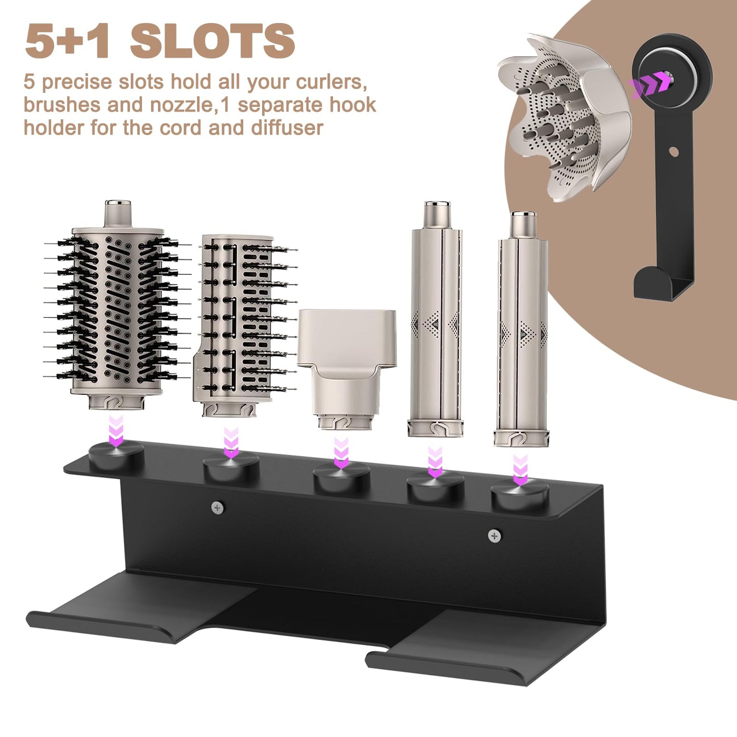 Hair Dryer Holder for Shark Flex Style, Wall Mount Holder Compatible with Shark FlexStyle, Curling Wand Organizer, Rack with Cord Hanger for Accessories Curlers Brushes Diffuser and Attachments