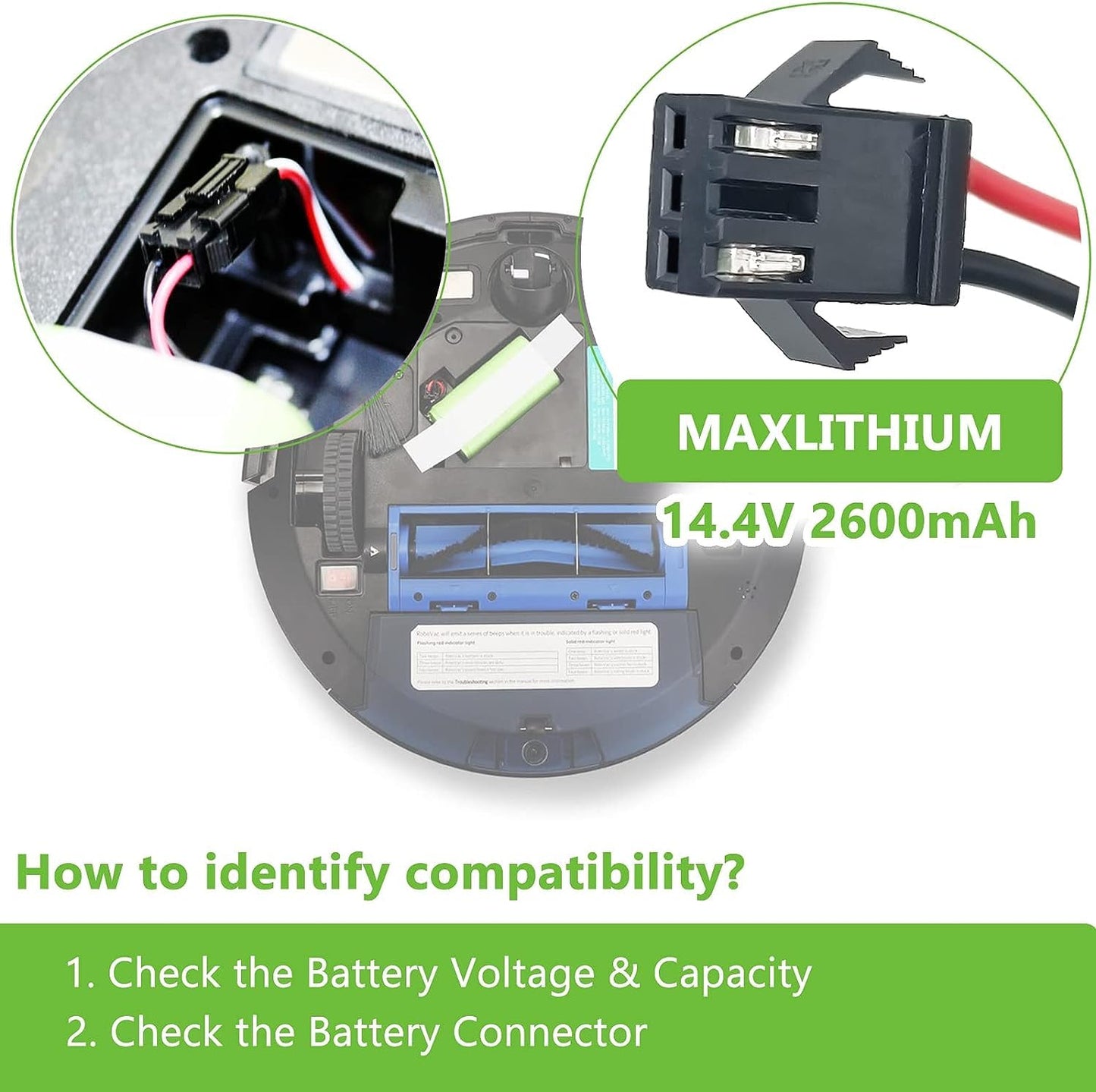 maxlithium 14.4V 2600mAh Replacement Battery Compatible with Ecovacs Deebot N79S DN622 Eufy RoboVac 11 11S 11S MAX 15C 25C 30C 35C G10 Hybrid G30