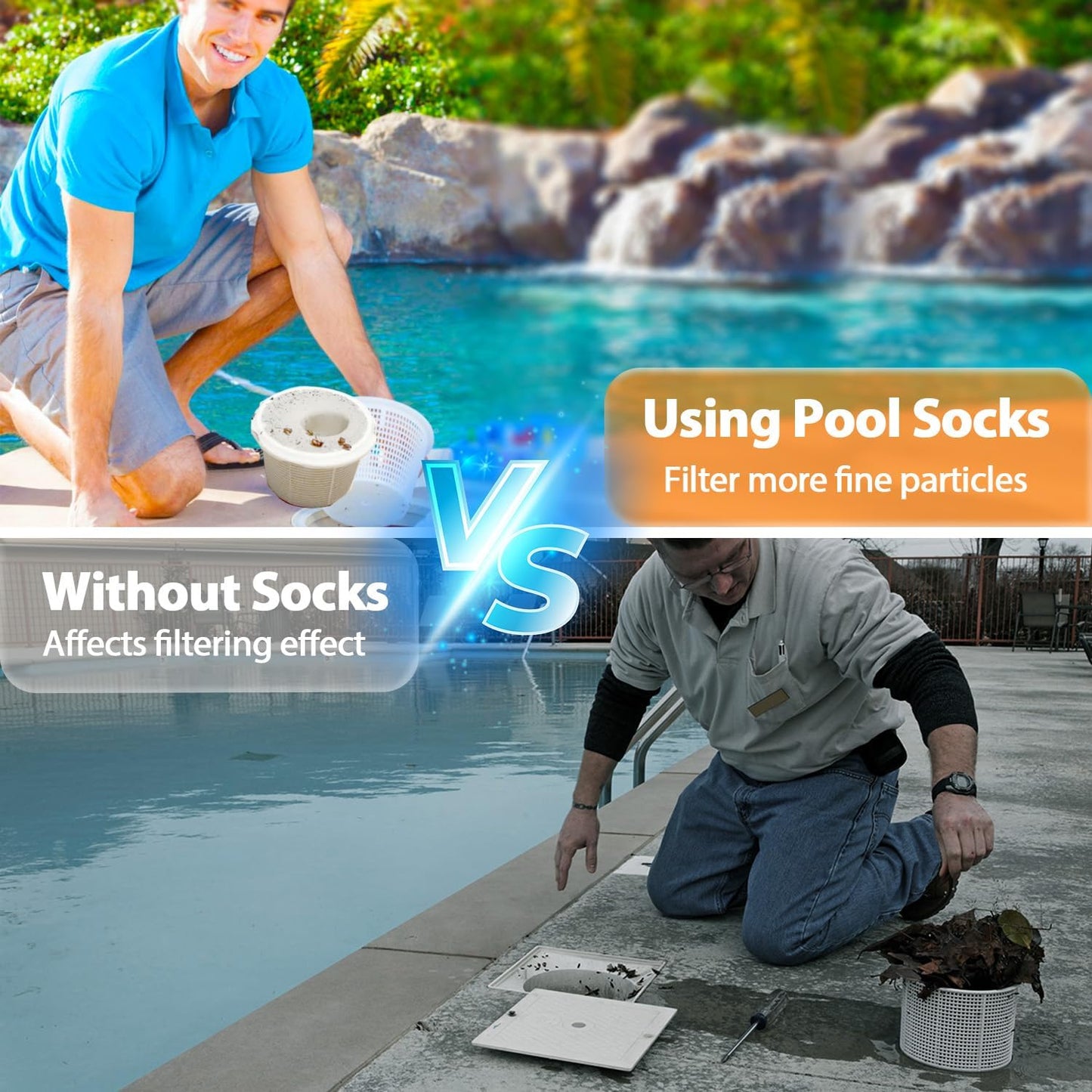 KGC Pool Skimmer Socks, 20 Pack of Reusable Pool Filter Socks for Skimmer Baskets, Pool Socks Protect Inground or Above Ground Pool Filter System Clean Debris and Leaves