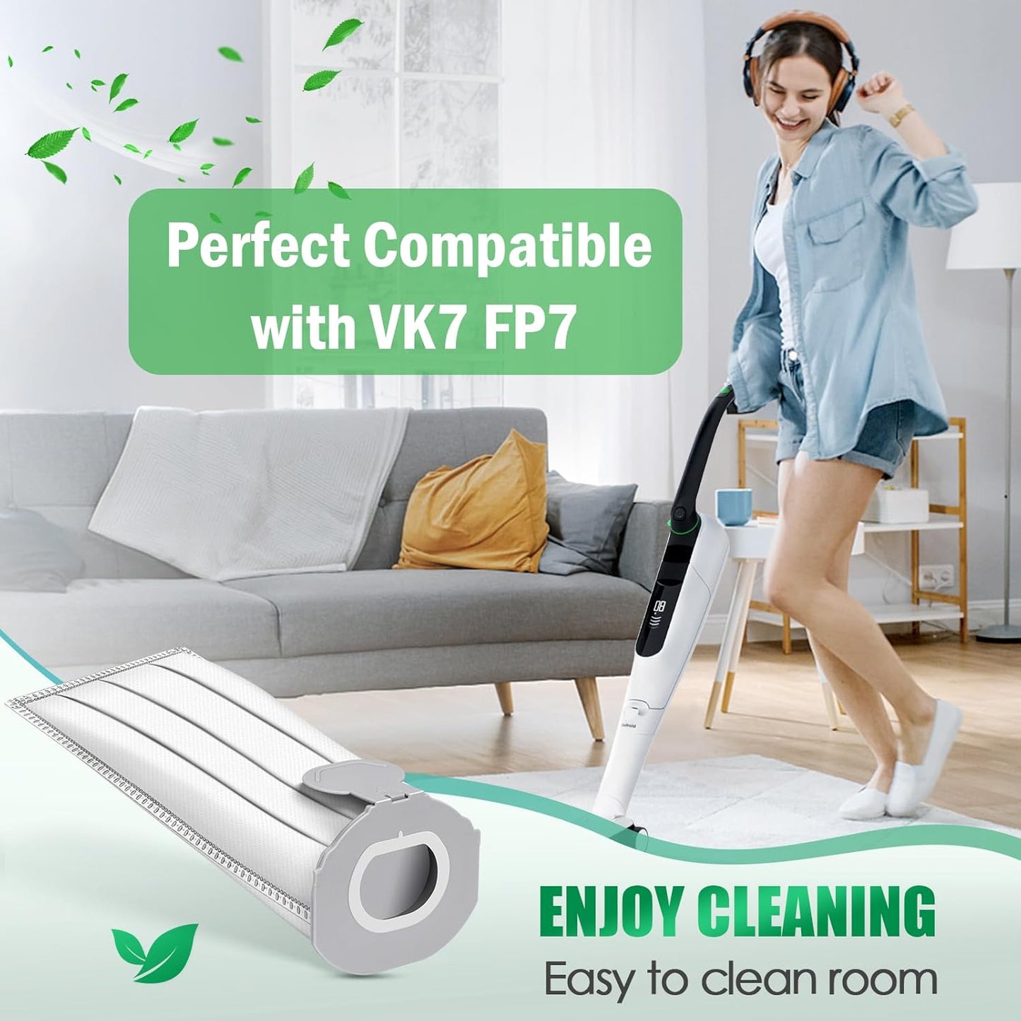 ROMIVO Vacuum Cleaner Bags Compatible with Vorwerk Kobold VK7S VK7 FP7S FP7 Vacuum Cleaner Battery Pack of 10