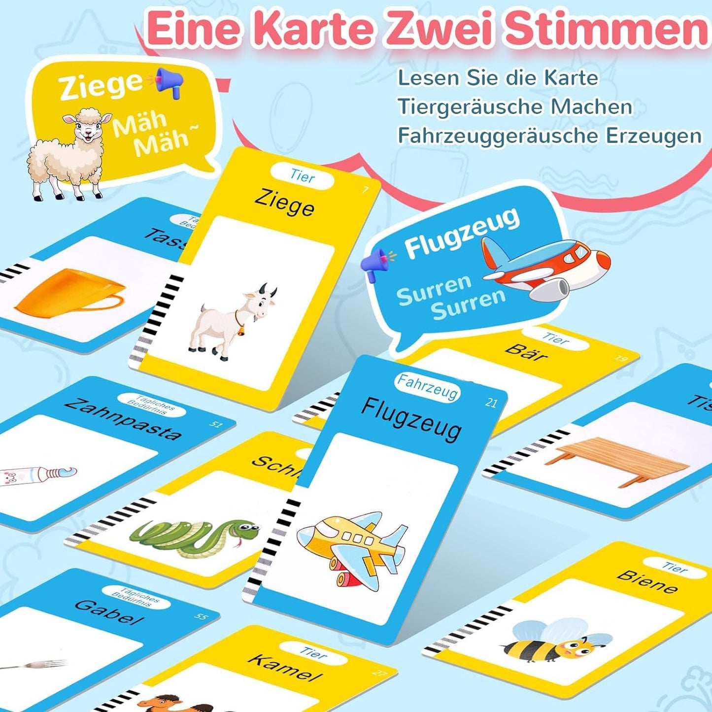 AHJ 510 Wörter Sprechende Lernkarten Deutsch, Lernkarten Deutsch 255 Blätter, Flash Karten Deutsch, Interaktives Sprachspiele Deutsch Interaktives Lernkarten für Kinder ab 2-6 Jahr