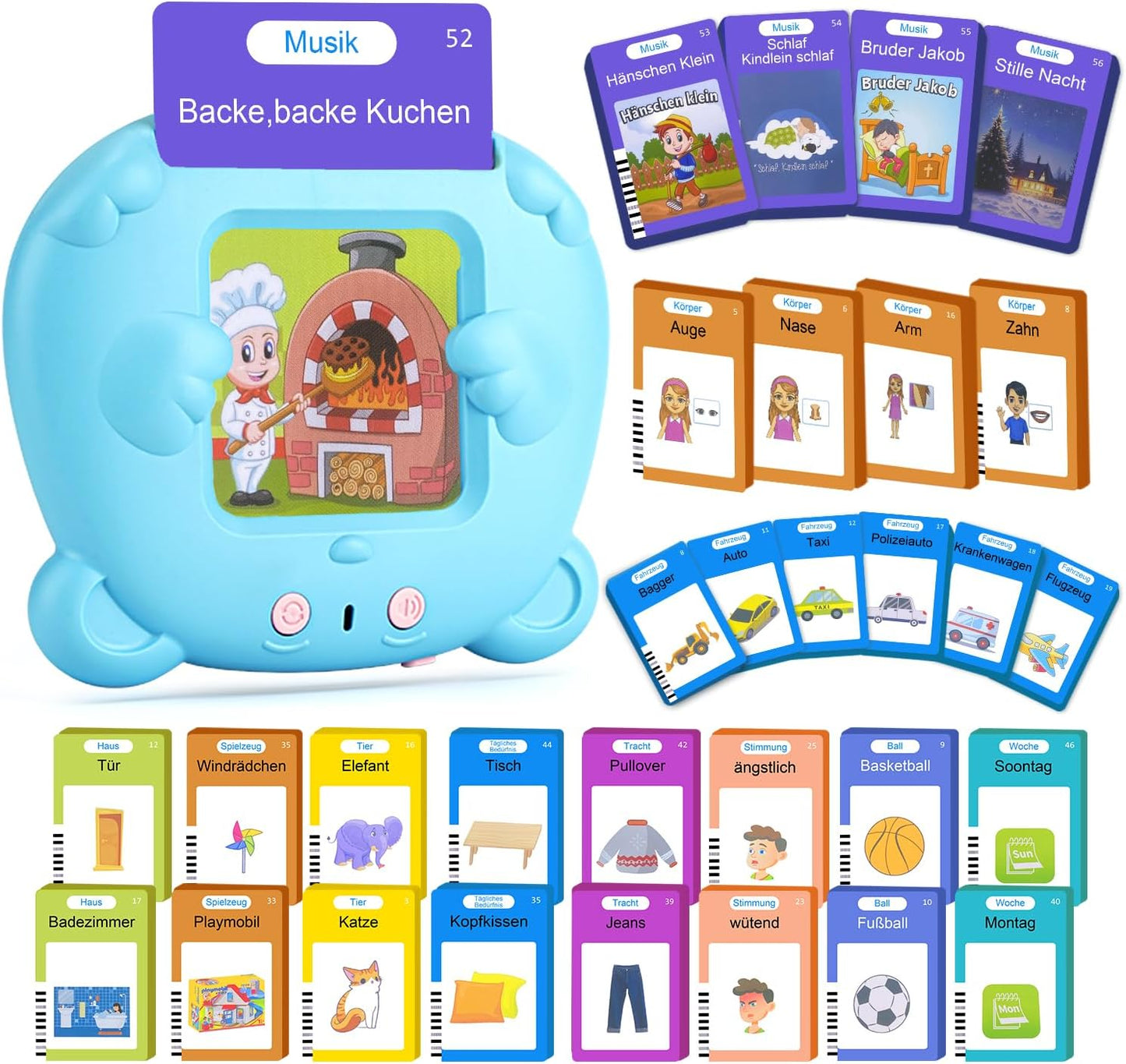 AHJ 510 Wörter Sprechende Lernkarten Deutsch, Lernkarten Deutsch 255 Blätter, Flash Karten Deutsch, Interaktives Sprachspiele Deutsch Interaktives Lernkarten für Kinder ab 2-6 Jahr