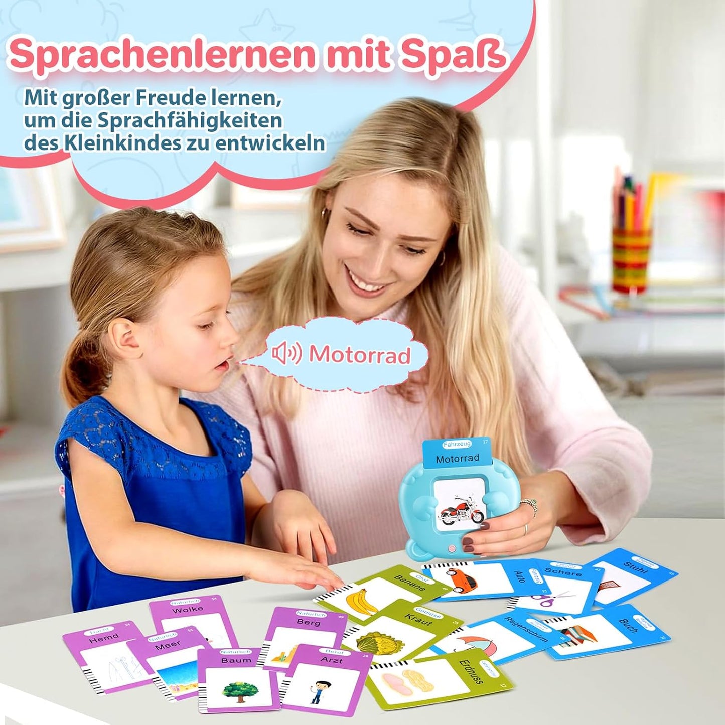 AHJ 510 Wörter Sprechende Lernkarten Deutsch, Lernkarten Deutsch 255 Blätter, Flash Karten Deutsch, Interaktives Sprachspiele Deutsch Interaktives Lernkarten für Kinder ab 2-6 Jahr