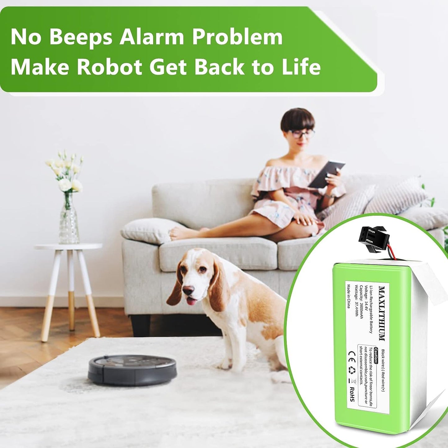 maxlithium 14.4V 2600mAh Replacement Battery Compatible with Ecovacs Deebot N79S DN622 Eufy RoboVac 11 11S 11S MAX 15C 25C 30C 35C G10 Hybrid G30