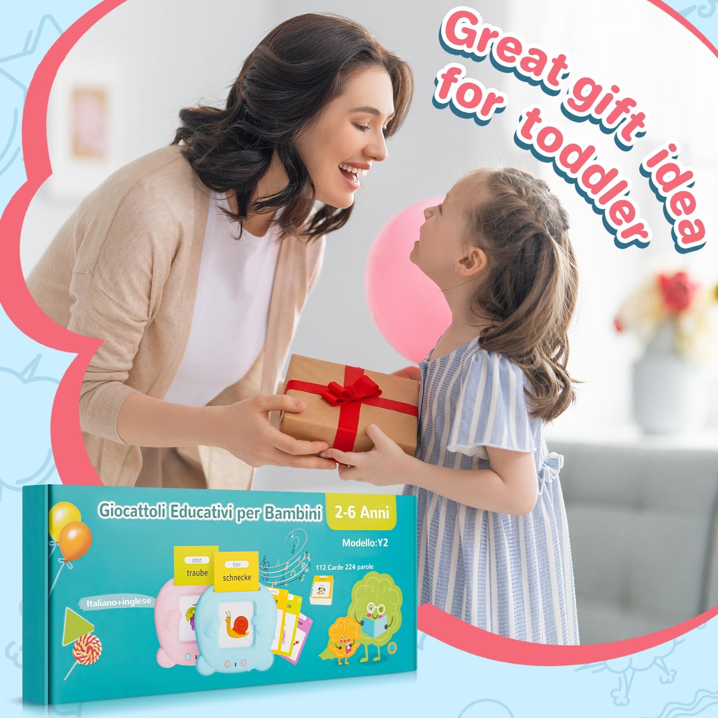 AHJ Kids Toddler Talking Flash Cards with 224 Sight Words, Learning Educational Toys for Toddler, Montessori Toys, Speech Therapy Toys, Birthday Gifts for Age 1 2 3 4 5 Years Old Boys and Girls, Blue