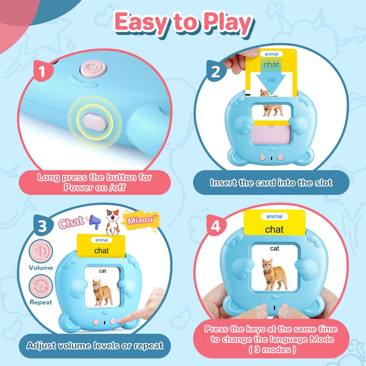 AHJ Kids Toddler Talking Flash Cards with 224 Sight Words, Learning Educational Toys for Toddler, Montessori Toys, Speech Therapy Toys, Birthday Gifts for Age 1 2 3 4 5 Years Old Boys and Girls, Blue