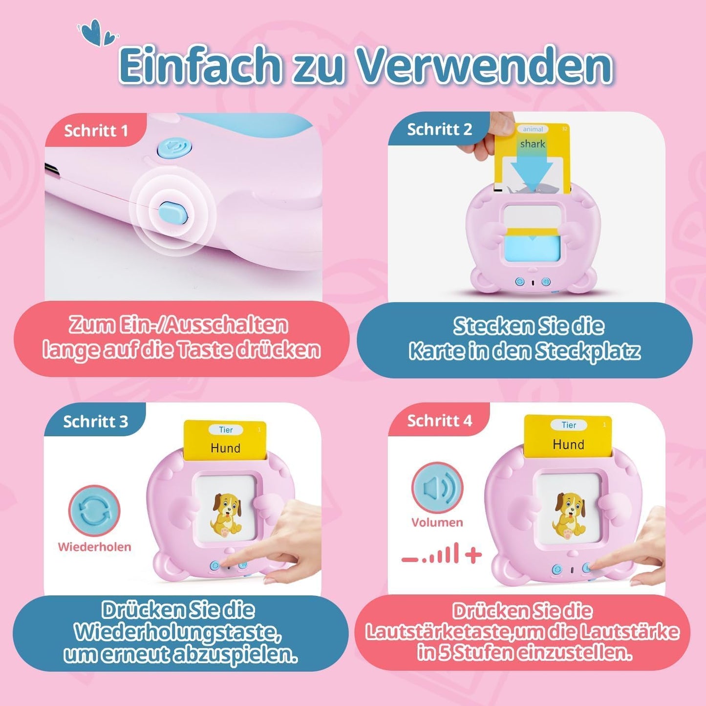 AHJ 510 Wörter Sprechende Lernkarten Deutsch, Lernkarten Deutsch 255 Blätter, Flash Karten Deutsch, Interaktives Sprachspiele Deutsch Interaktives Lernkarten für Kinder ab 2-6 Jahr