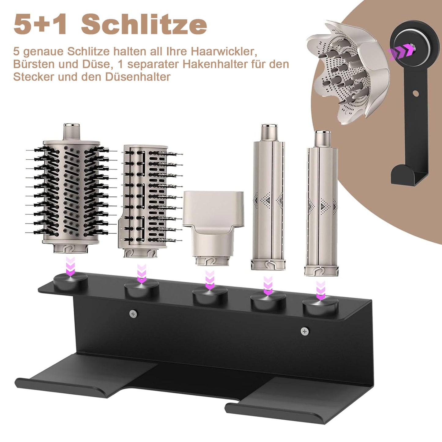 Haartrocknerhalter für Shark Flex Style, Wandhalterung, kompatibel mit Shark FlexStyle, Lockenstab Organizer, Rack mit Kordelaufhänger für Zubehör, Lockenwickler, Bürsten, Diffusor und Aufsätze