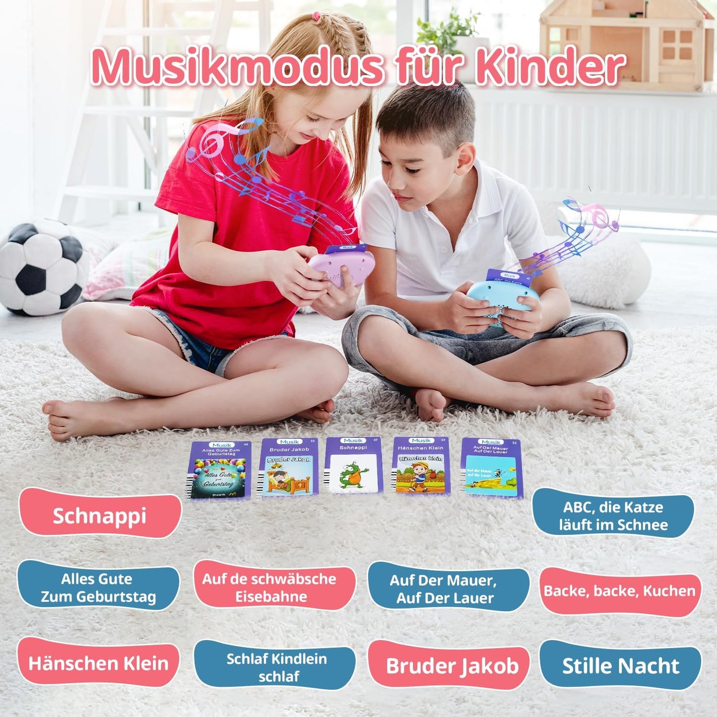AHJ Sprechende Lernkarten Deutsch, 112 Blätter 224 Wörter, Flash Karten, Interaktives Sprachspiele für Kinder Ab 2-6 Jahr - Rosa