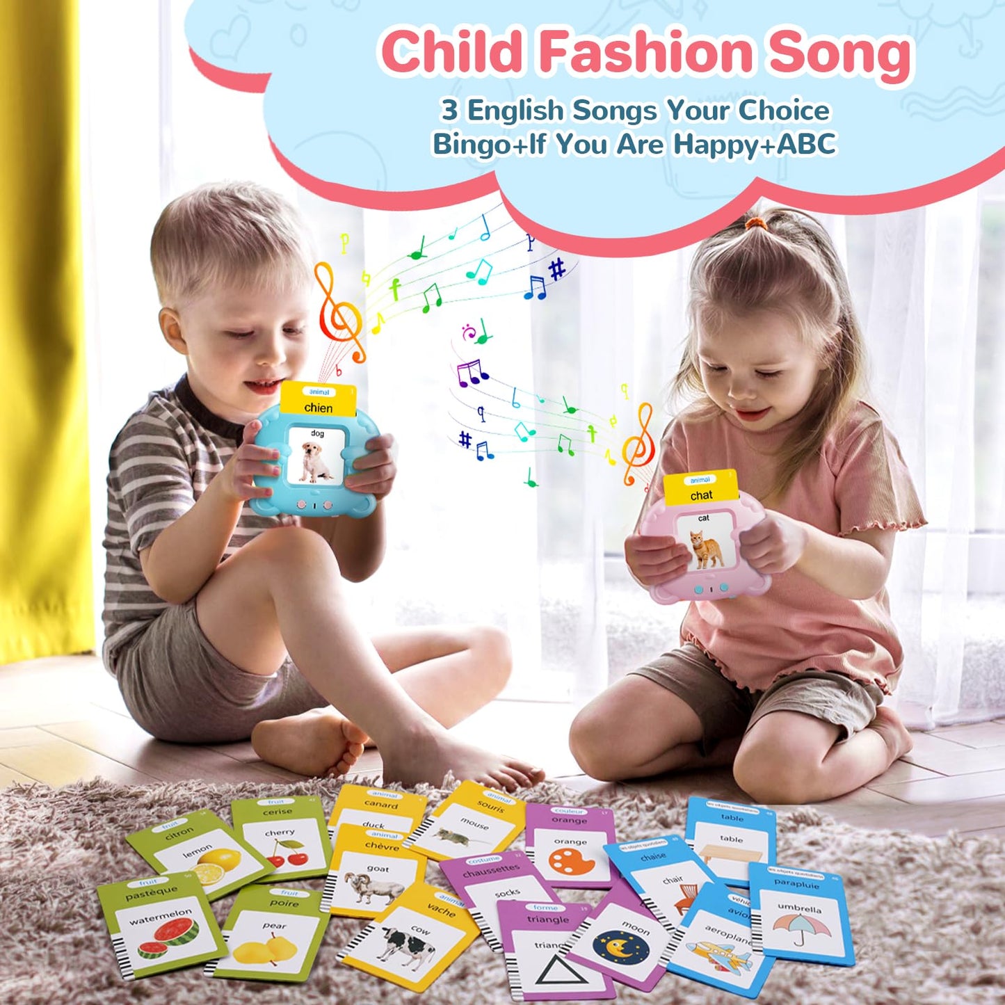 AHJ Kids Toddler Talking Flash Cards with 224 Sight Words, Learning Educational Toys for Toddler, Montessori Toys, Speech Therapy Toys, Birthday Gifts for Age 1 2 3 4 5 Years Old Boys and Girls, Blue