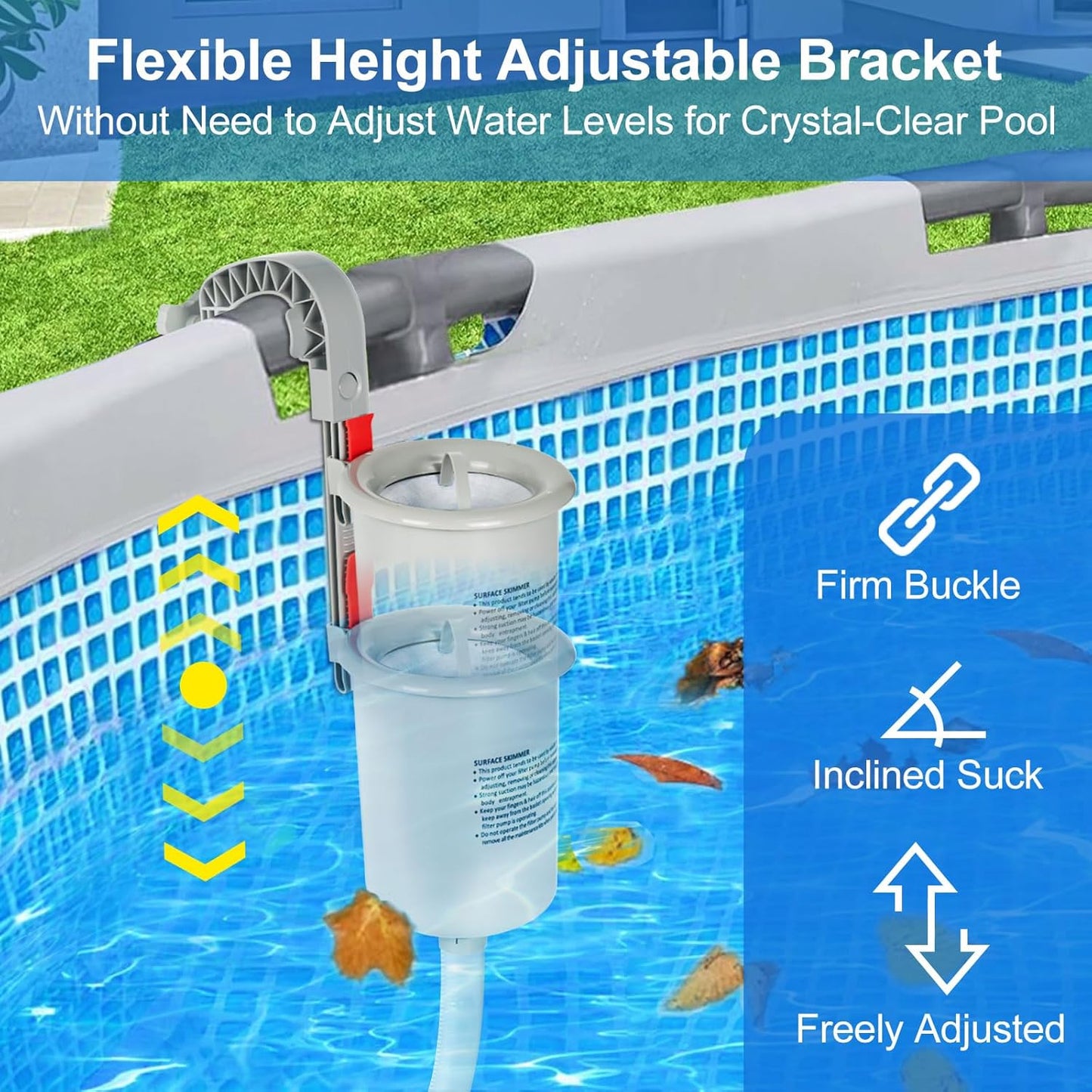 Above Ground Pool Skimmer with 10 PCS Skimmer Socks, Floating Pool Surface Skimmer Basket for Above Ground Pool, Compatible with Intex Inflatable Pools, Efficiently Removes Leaves Debris
