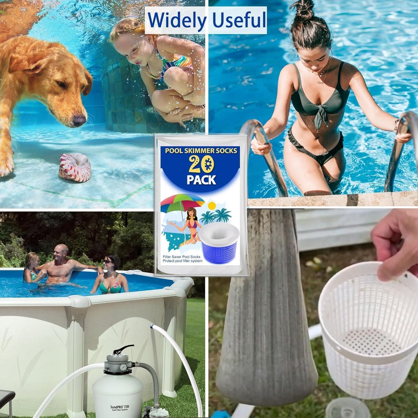 KGC Pool Skimmer Socks, 20 Pack of Reusable Pool Filter Socks for Skimmer Baskets, Pool Socks Protect Inground or Above Ground Pool Filter System Clean Debris and Leaves