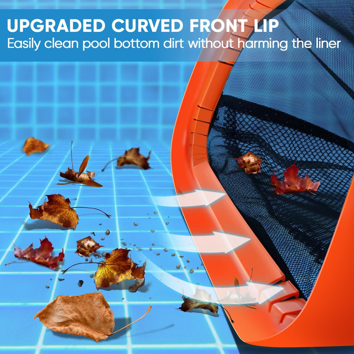 17.5" Pool Net, Pool Skimmer Net with Double-Layer Netting Bag, Aluminum Frame, Deep Nylon Net, Large Capacity Pool Cleaning Net, Leaf Skimmer Rake Net for Above Ground & In-ground Pools (No Pole)