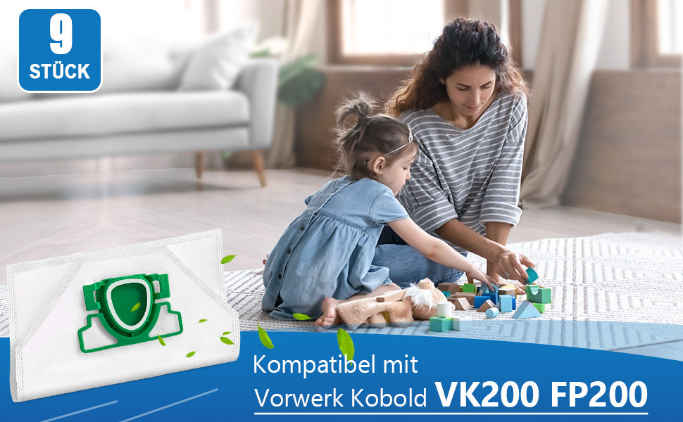 ROMIVO Vacuum Cleaner Bags Compatible with Vorwerk Kobold VK200 FP200, 5-Ply Microfleece Dust Bags, Premium Bag Suitable for Vorwerk Kobold VK 200 FP 200 (with 1 Brush)