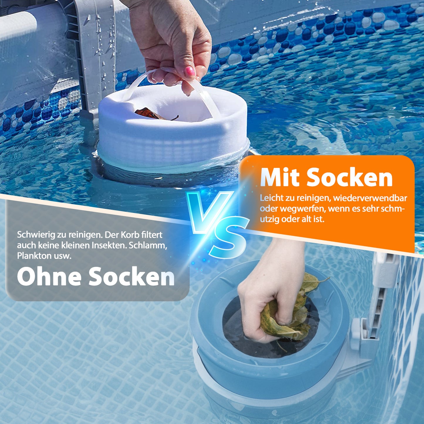 Pool Skimmer Socken, 50 Stück Schwimmbad Skimmer Socken, Poolfilter Netz Wiederverwendbar für Schutz Pumpe,Filteranlage, Körbe und Skimmer,Pool Filter Saver Socken Netz