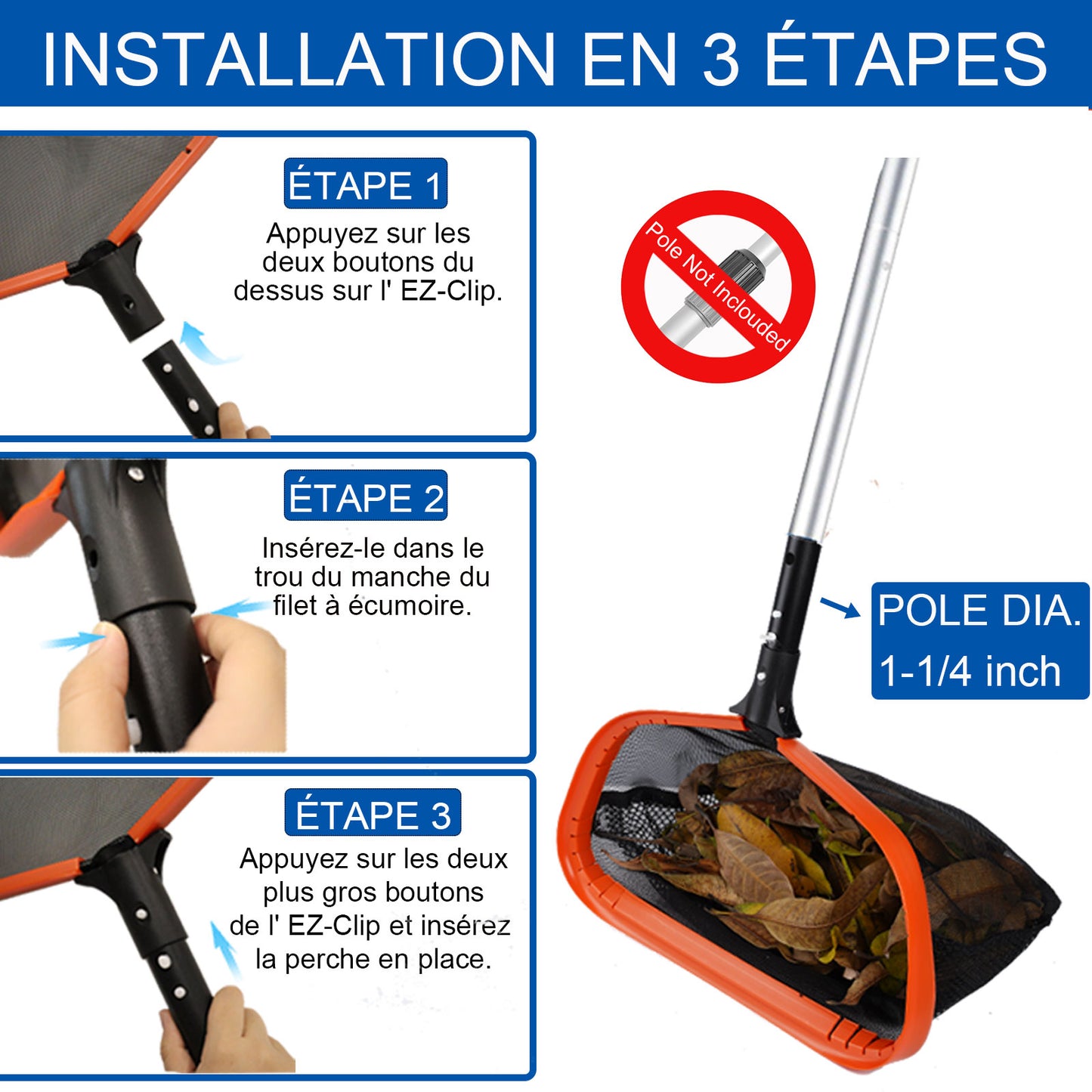 KGC Epuisette Piscine, Epuisette Spa avec Double Filet Durable, Cadre d'Aluminium Intégrée Renforcée Epuisette Piscine Fond pour Piscine, Etang, Spas, Parc Aquatique Visiter la boutique KGC