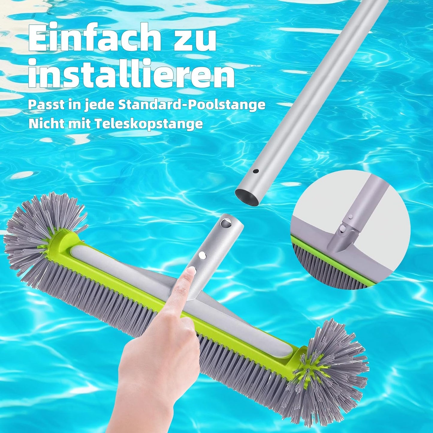 Poolbürste für Folienpool 17,5″, Pool Bürste, Poolbesen, Poolbürste für Folienpool, Poolbürsten, Pool Reinigungsbürste für Schwimmbad Bürste Pool, EZ Clip Aluminiumgriff, Nicht mit Teleskopstange