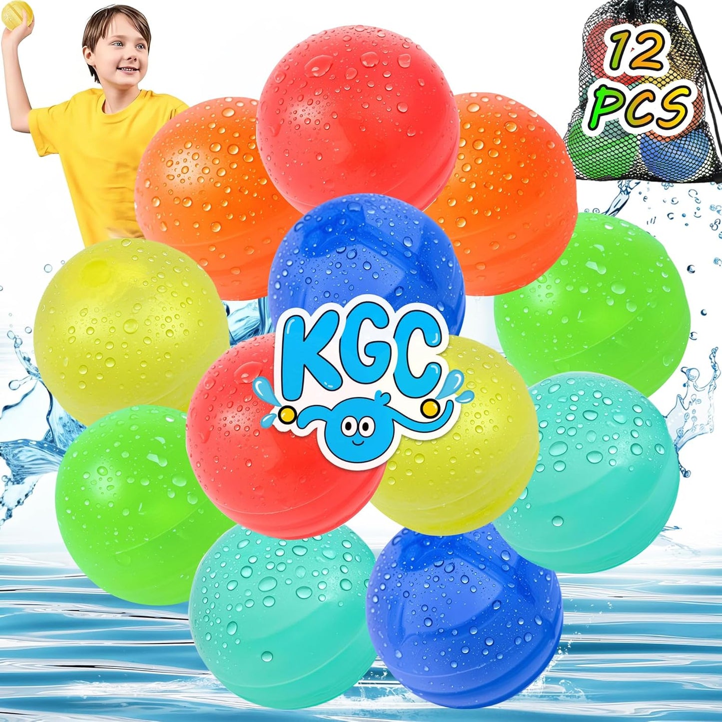 12 Stück Wasserbomben Wiederverwendbar, Silikon Wasserbomben Wasserballons Wiederverwendbar Mit 1 Mesh Bag, Reusable Water Balloons, Befüllbare Wasserbomben Mehrweg für Sommer, Pool