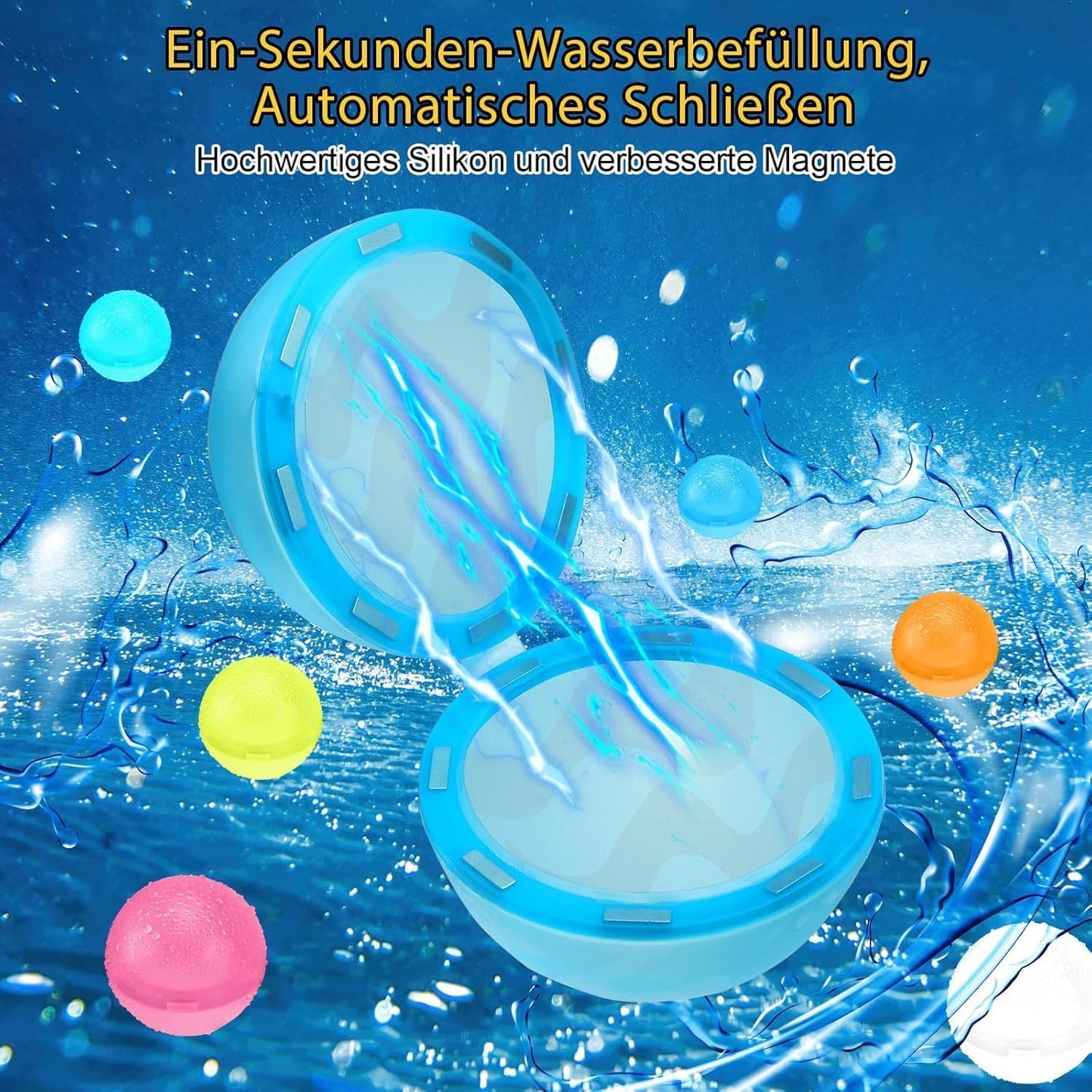 12 Stück Wasserbomben Wiederverwendbar Selbstschließend, Wasserbomben Magnetisch mit 1 Mesh Bag, Eine Sekunde Schnellfüller Wasserballons Set für Wasserspielzeug Pool Spielzeug Strandspielzeug