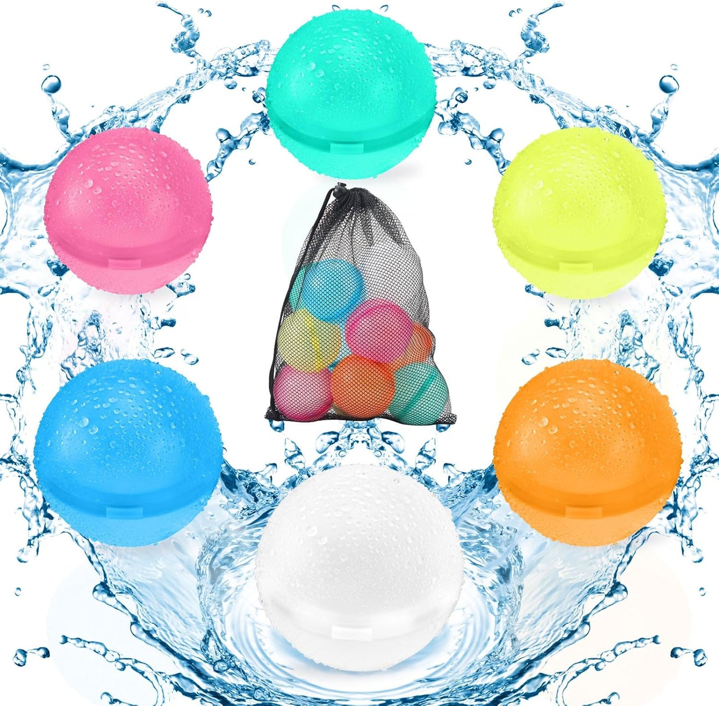 6 Stück Wasserbomben Wiederverwendbar Selbstschließend, Wasserbomben Magnetisch mit 1 Mesh Bag, Eine Sekunde Schnellfüller Wasserballons Set für Wasserspielzeug Pool Spielzeug Strandspielzeug