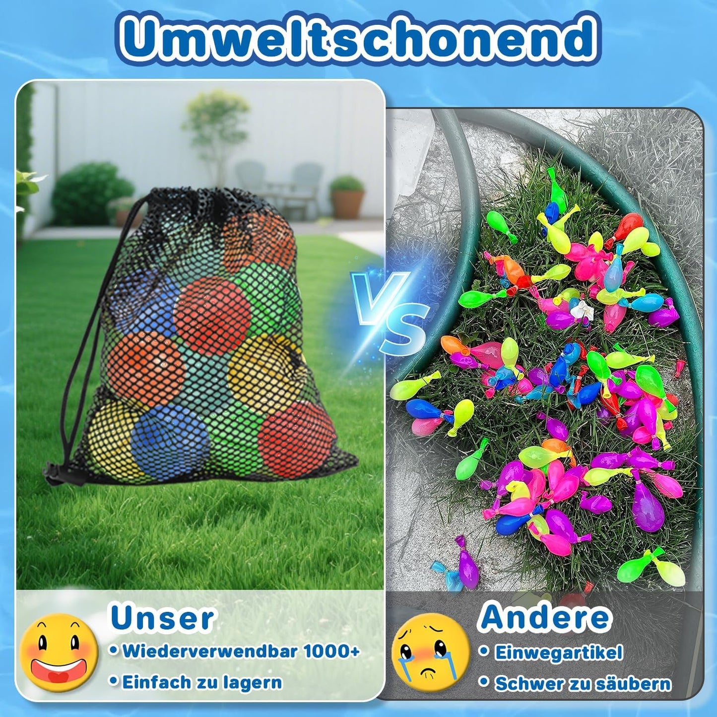 8 Stück Wasserbomben Wiederverwendbar, Silikon Wasserbomben Wasserballons Wiederverwendbar Mit 1 Mesh Bag, Reusable Water Balloons, Befüllbare Wasserbomben Mehrweg, Wasser Spielzeuge
