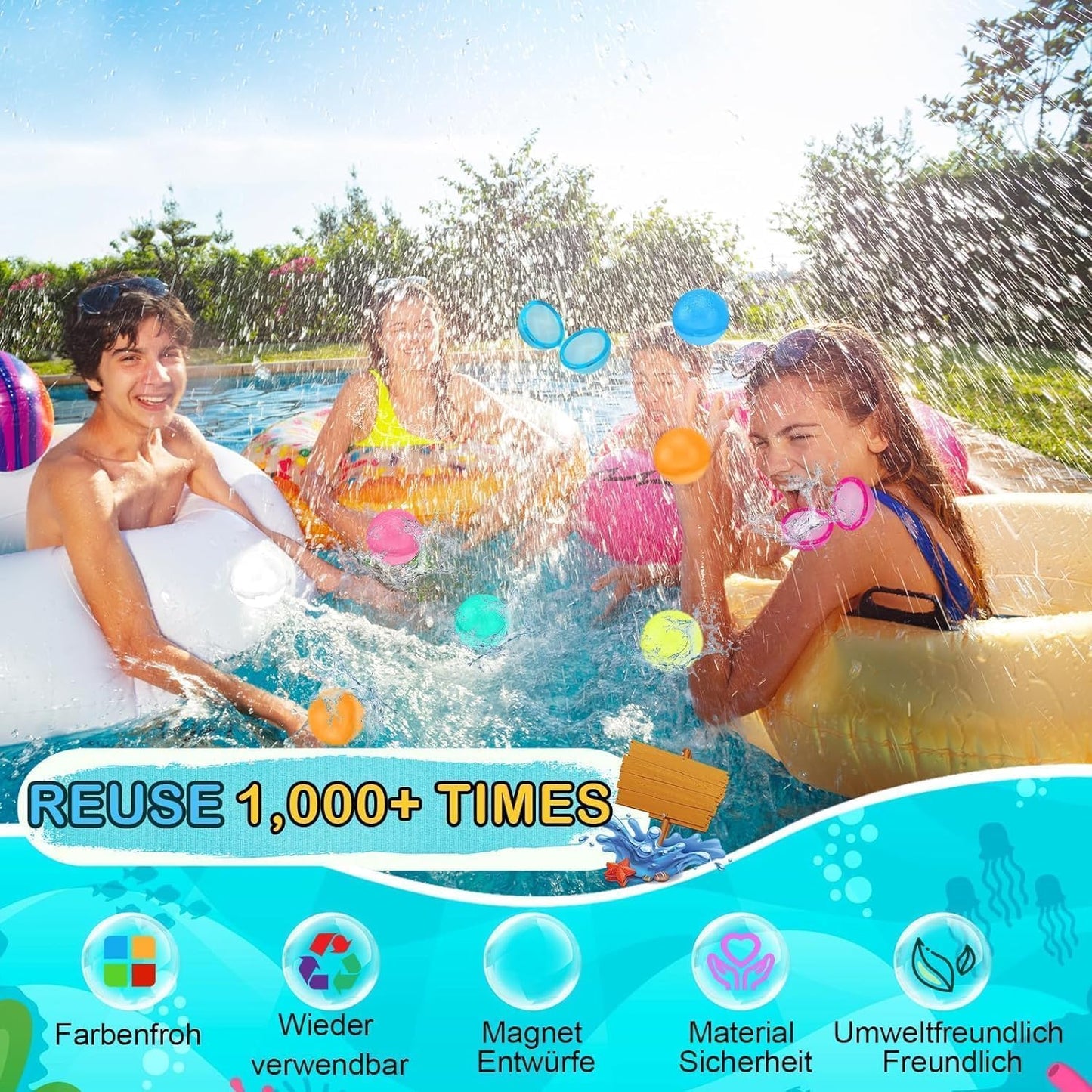 8 Stück Wasserbomben Wiederverwendbar Selbstschließend, Wasserbomben Magnetisch mit 1 Mesh Bag, Eine Sekunde Schnellfüller Wasserballons Set für Wasserspielzeug Pool Spielzeug Strandspielzeug