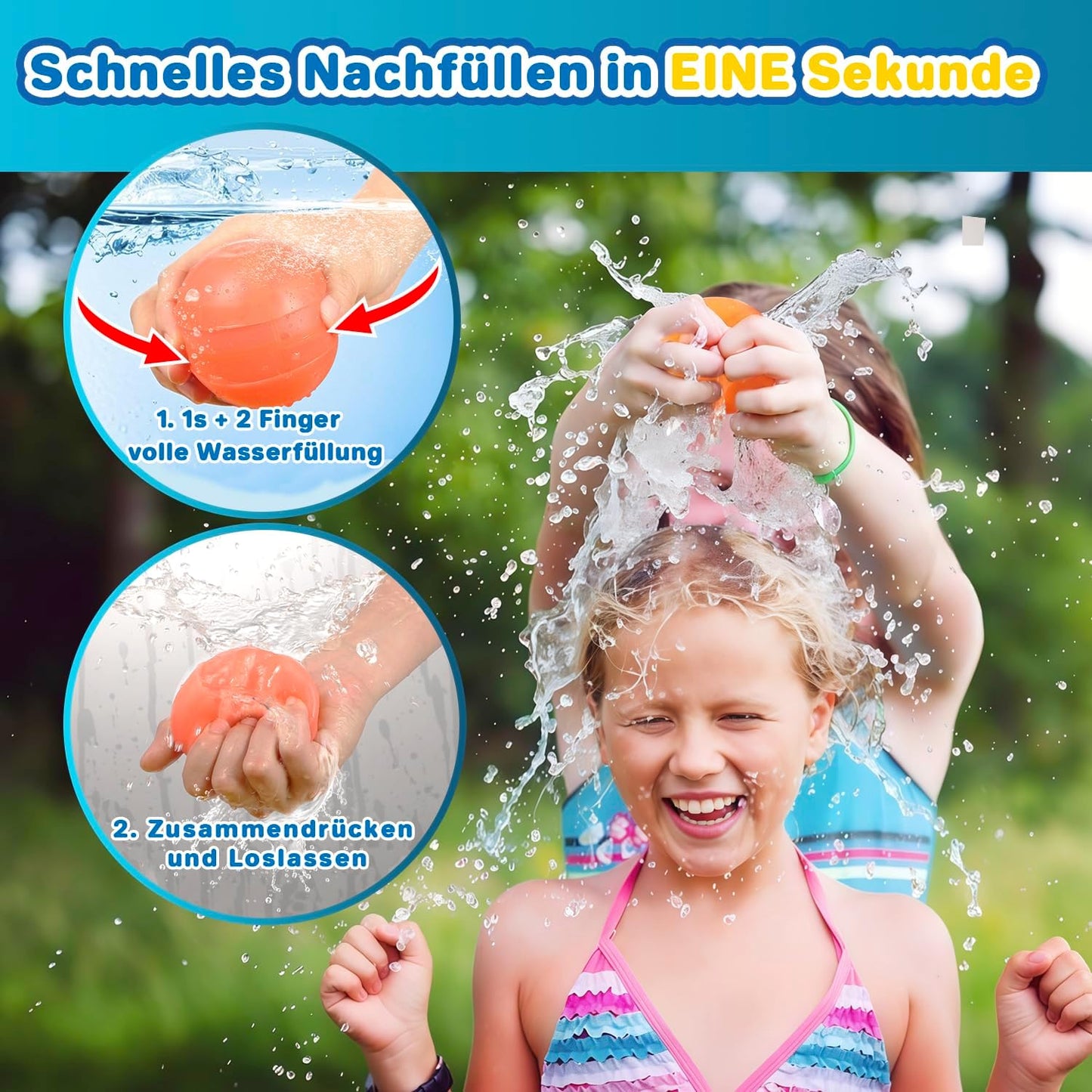 8 Stück Wasserbomben Wiederverwendbar, Silikon Wasserbomben Wasserballons Wiederverwendbar Mit 1 Mesh Bag, Reusable Water Balloons, Befüllbare Wasserbomben Mehrweg, Wasser Spielzeuge